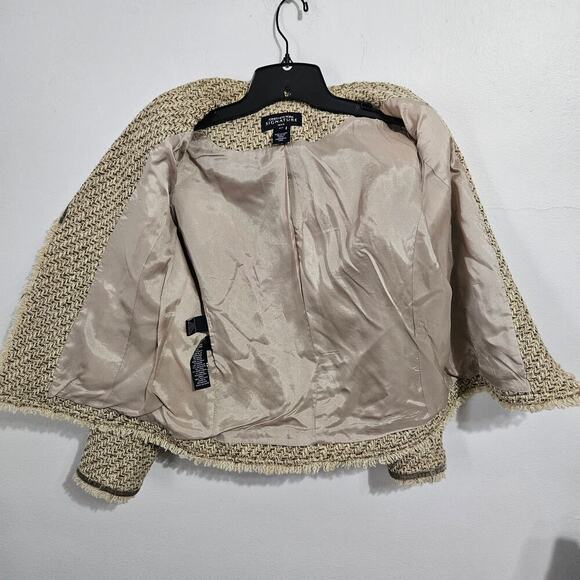 JONES NEW YORK SIGNATURE Olive/Cream Wool Blend Tweed Fringe Jacket. Sz 8 Petite - Picture 3 of 7